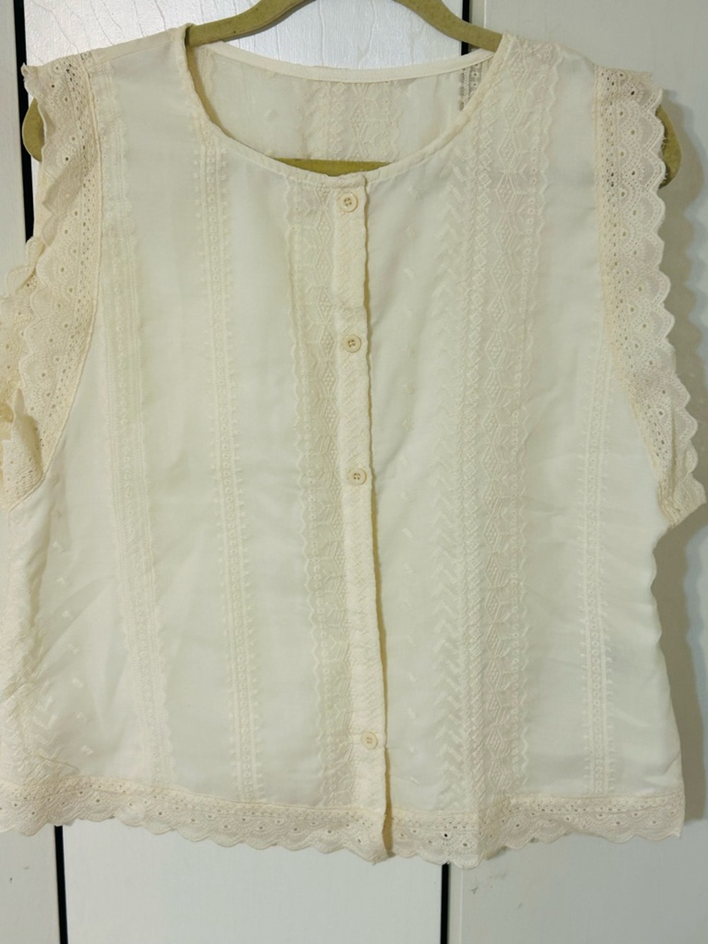 SHEIN Cream Lace-Trim Button Front Blouse - Picture 6 of 6